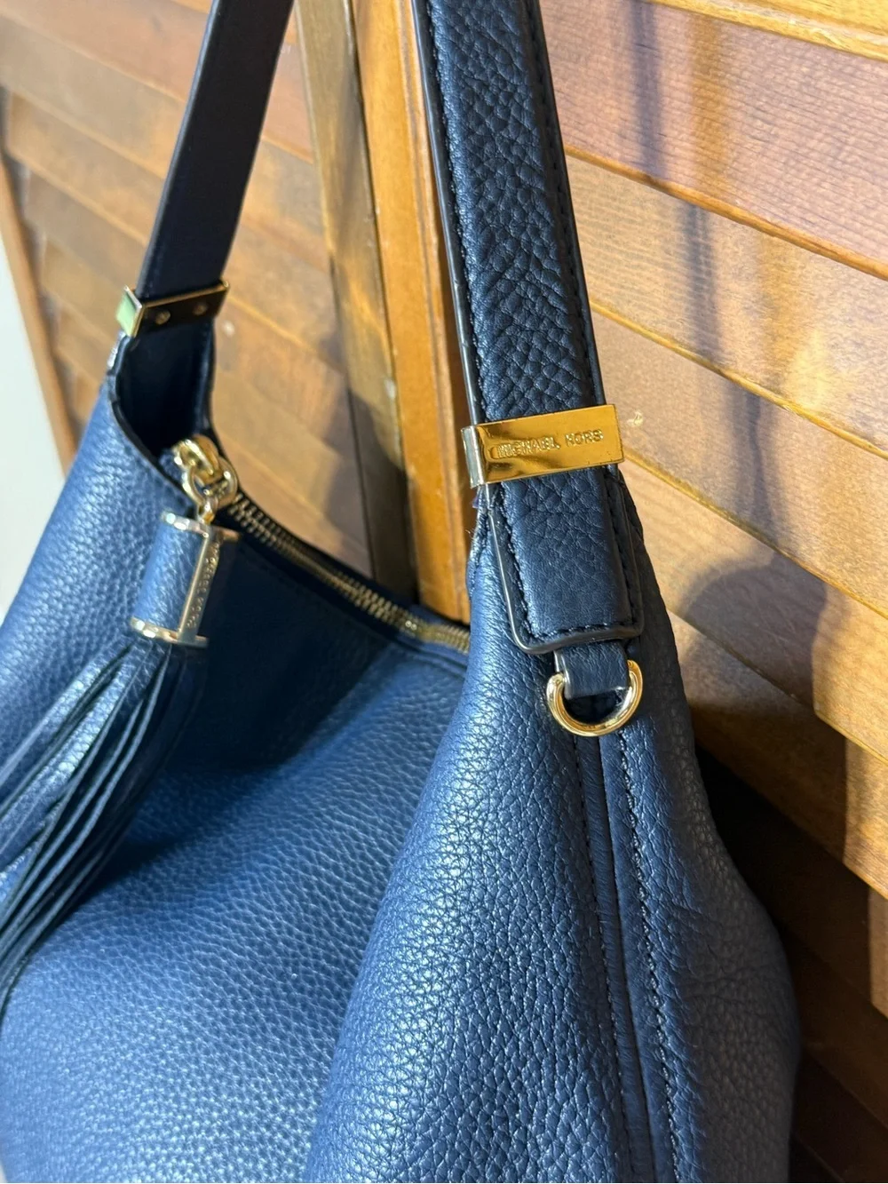 Michael Kors Navy Pebbled Leather Hobo with Tassel